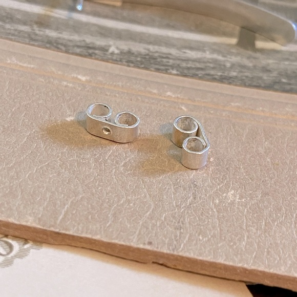 SOLD-Vintage Artisan Made Minimalist Silver Tone Slight Curve Pierced Earrings - Picture 7 of 9